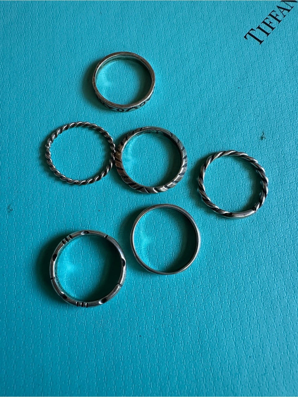Vintage 6 Stackable Native American Design Sterling Rings - Picture 3 of 11